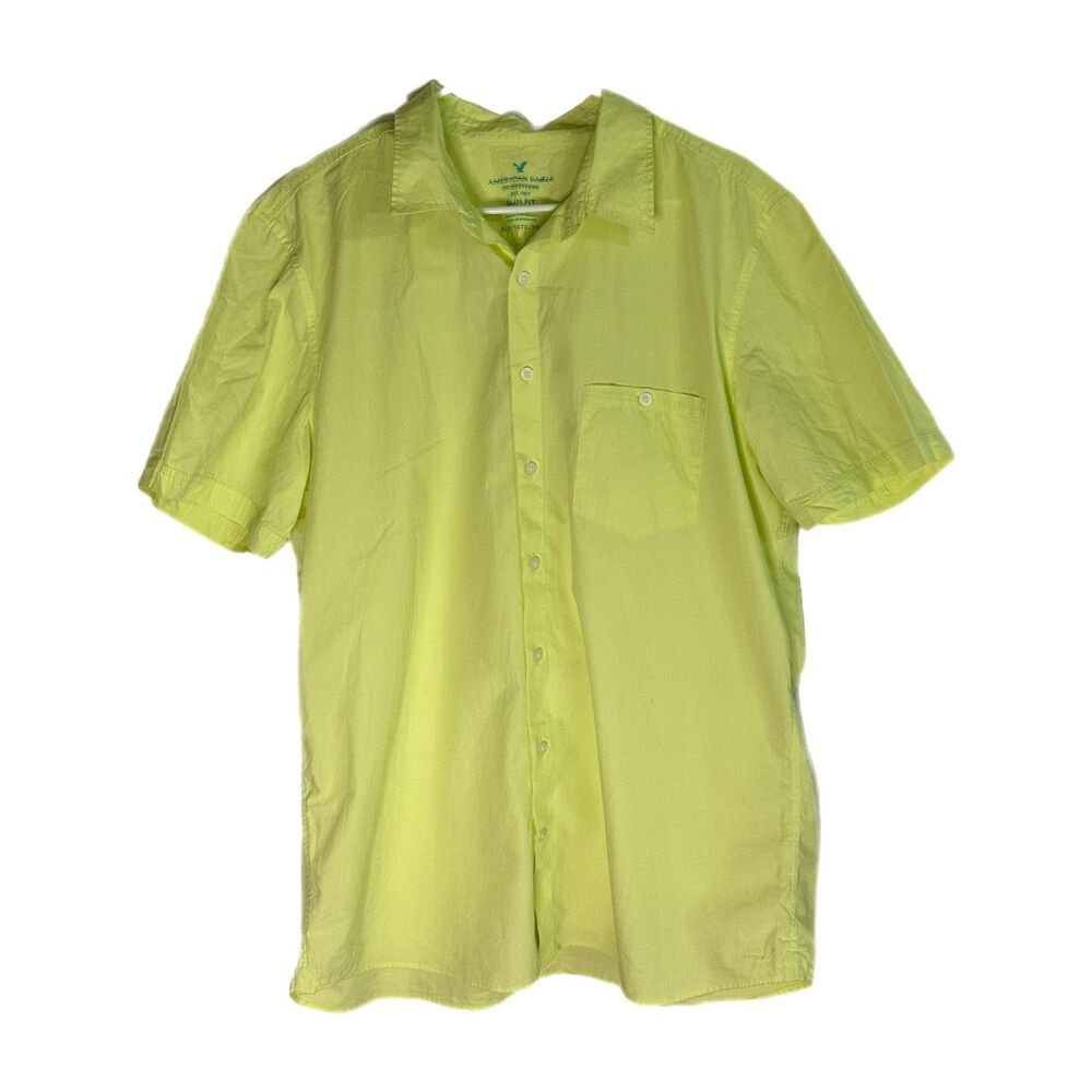 C22 American Eagle Florescent Yellow Button Down Slim Fit Shirt, XL